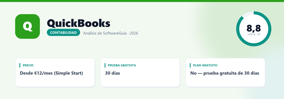 Ficha de QuickBooks: nota 8,8 sobre 10, Desde €12/mes (Simple Start)