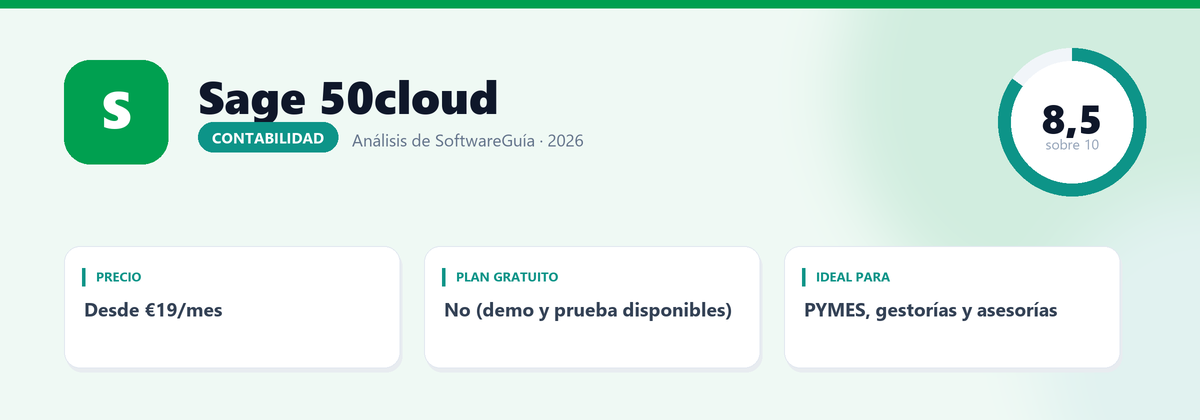 Ficha de Sage 50cloud: nota 8,5 sobre 10, Desde €19/mes